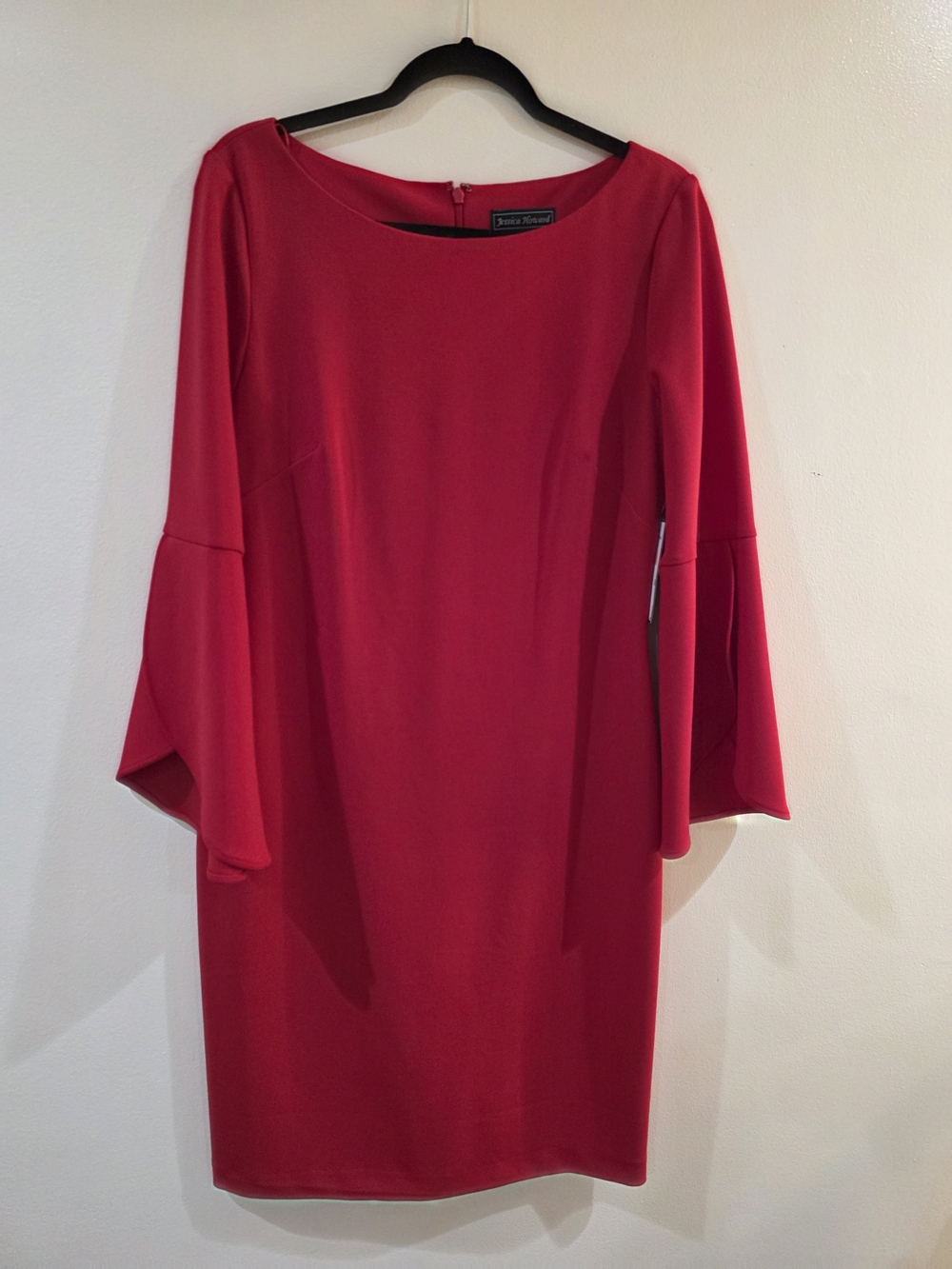Jessica Howard Red Midi Dress with Flared Bell Sleeves